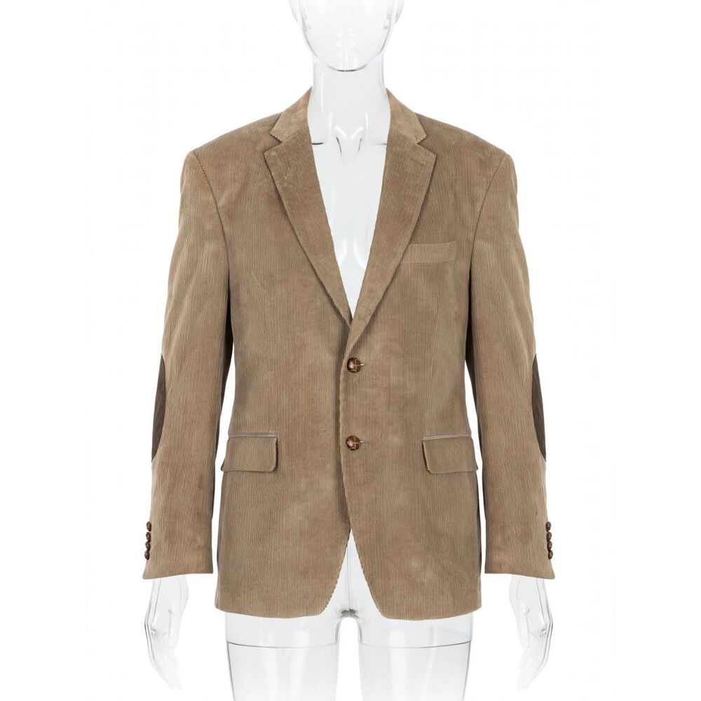 Lauren Ralph Lauren Corduroy Blazer 40S Tan Elbow Patches Paisley Lining Macy's